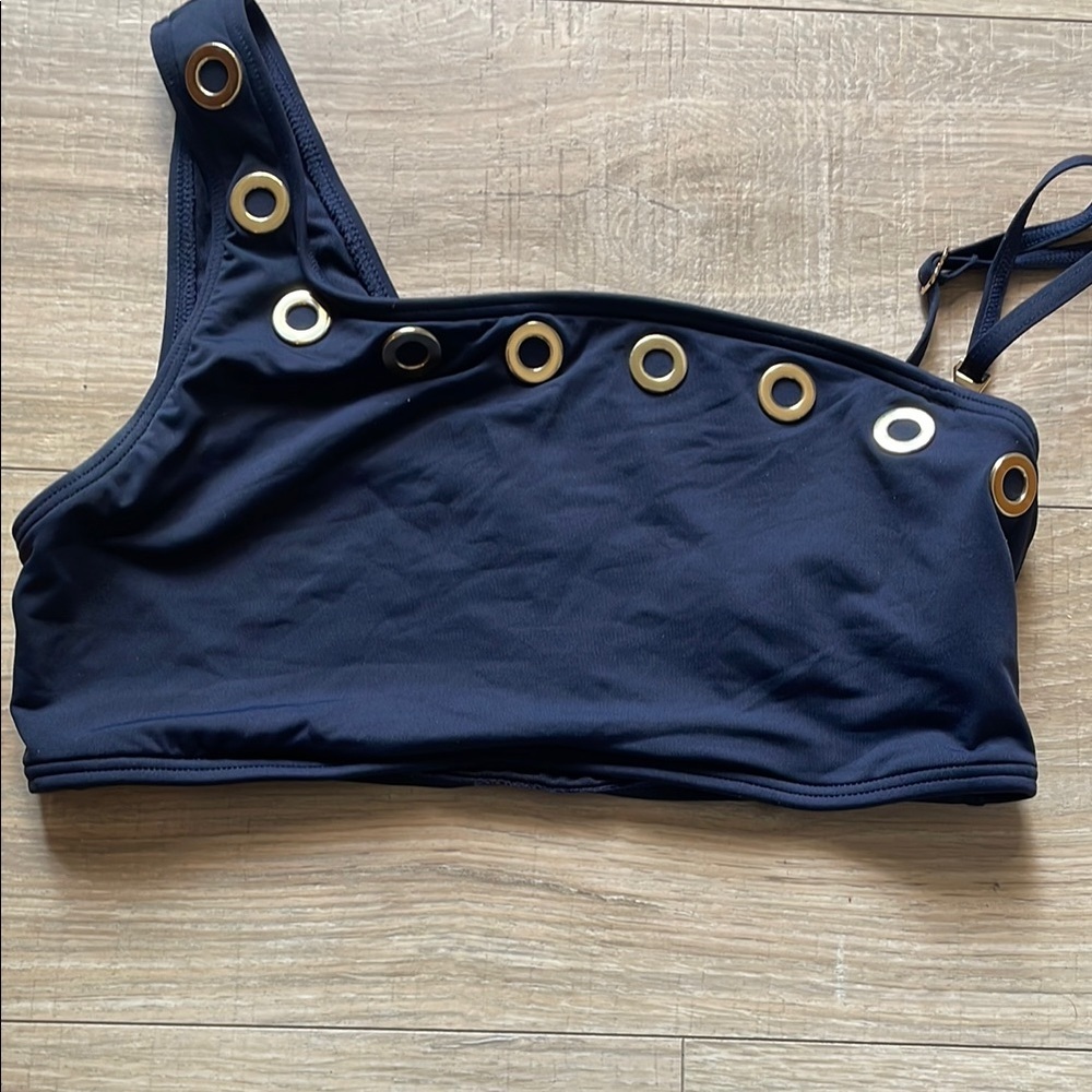 Michael Kors Blue Asymmetrical Cut Out Tank Top - Picture 3 of 3